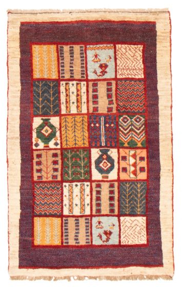 Gabbeh  Tribal Red Area rug 3x5 Persian Hand-knotted 372031