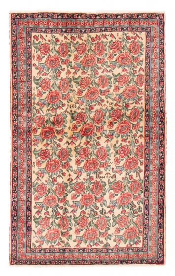 Bordered  Floral Ivory Area rug 4x6 Persian Hand-knotted 383838