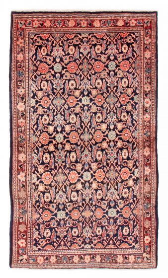 Bordered  Tribal Blue Area rug 4x6 Persian Hand-knotted 381049