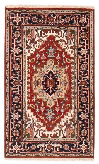 Bordered  Traditional Brown Area rug 3x5 Indian Hand-knotted 386975