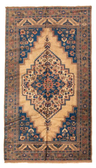 Bordered  Vintage Ivory Area rug 6x9 Turkish Hand-knotted 347611