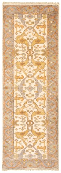 Bordered  Traditional Ivory Runner rug 8-ft-runner Indian Hand-knotted 345320