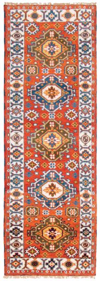 Bordered  Traditional Brown Runner rug 8-ft-runner Indian Hand-knotted 363163
