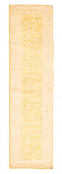 Traditional Yellow Runner rug 10-ft-runner Pakistani Hand-knotted 368497