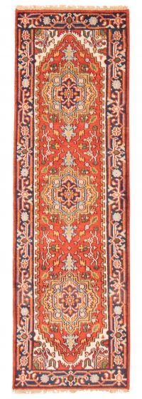 Bordered  Traditional Red Runner rug 8-ft-runner Indian Hand-knotted 369734