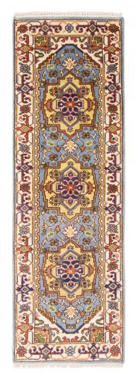 Bordered  Traditional Green Runner rug 8-ft-runner Indian Hand-knotted 377339