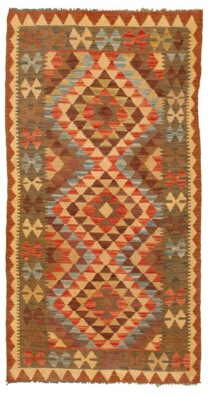 Bordered  Tribal Brown Area rug 3x5 Turkish Flat-weave 346295
