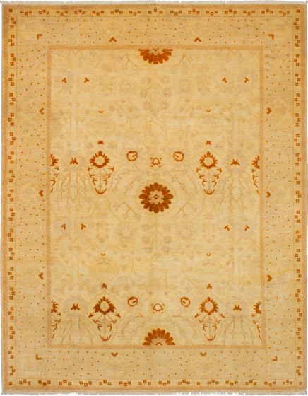 Bordered  Traditional Ivory Area rug 8x10 Afghan Hand-knotted 268676