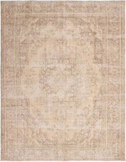 Bordered  Traditional Ivory Area rug 9x12 Turkish Hand-knotted 300768