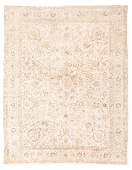 Bordered  Tribal Ivory Area rug 9x12 Turkish Hand-knotted 317909