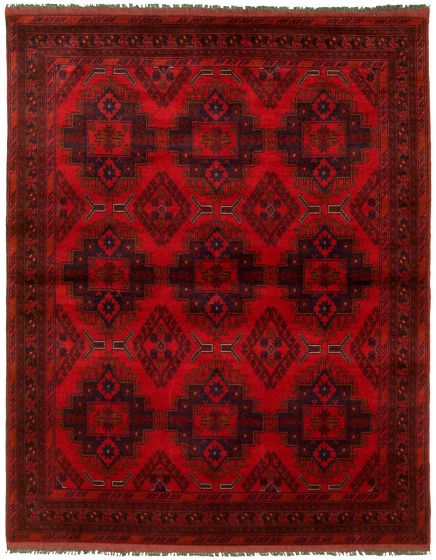 Bordered  Tribal Red Area rug 4x6 Afghan Hand-knotted 328780