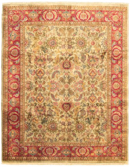Bordered  Traditional Green Area rug 8x10 Indian Hand-knotted 335552