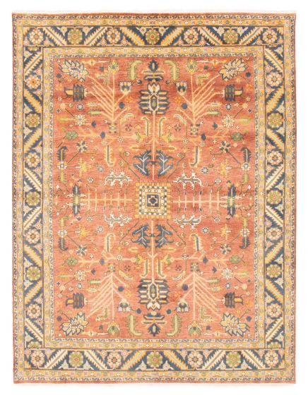 Bordered  Traditional Brown Area rug 9x12 Indian Hand-knotted 377627