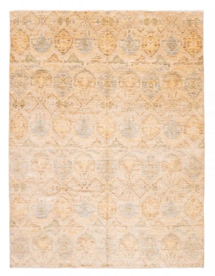 Transitional Yellow Area rug 9x12 Indian Hand-knotted 378433