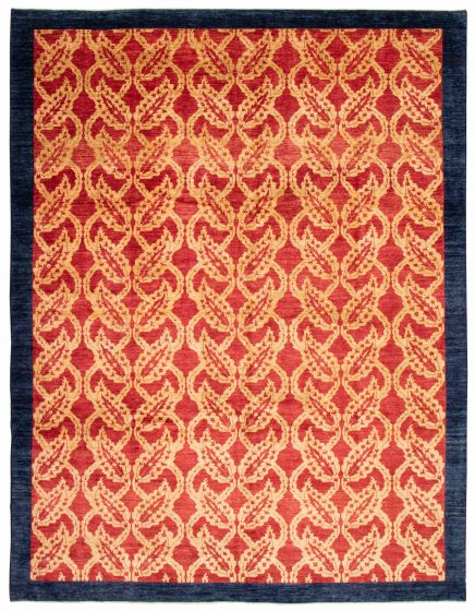 Bordered  Transitional Red Area rug 9x12 Pakistani Hand-knotted 378877