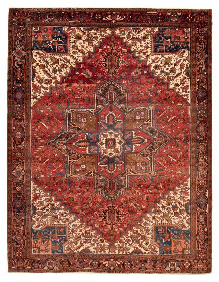 Geometric  Traditional Red Rectangle 9x12 Turkish Hand-knotted 413191