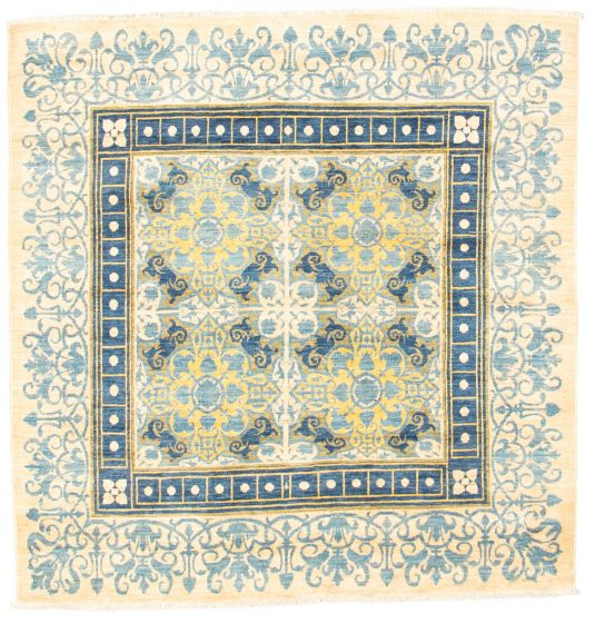 Bordered  Transitional Ivory Area rug Unique Pakistani Hand-knotted 310791