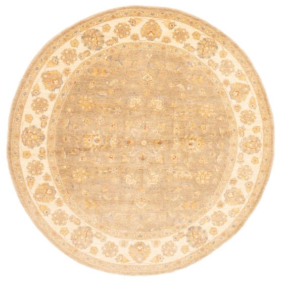 Bordered  Traditional Ivory Area rug Round Pakistani Hand-knotted 362314
