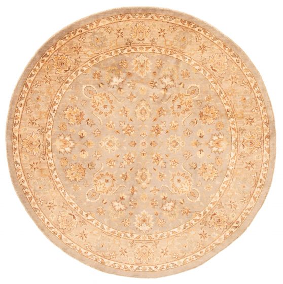 Bordered  Traditional Grey Area rug Round Pakistani Hand-knotted 362333