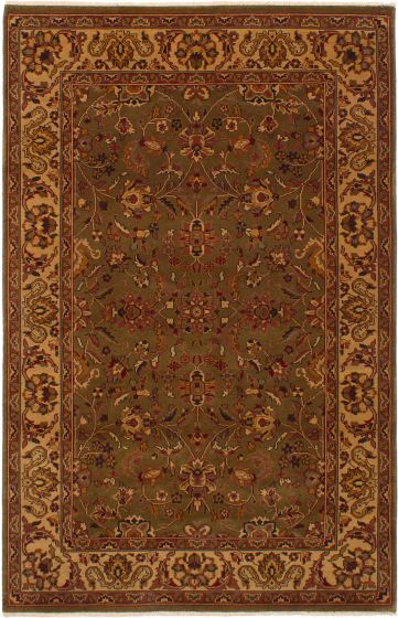 Bordered  Traditional Green Area rug 5x8 Indian Hand-knotted 271937