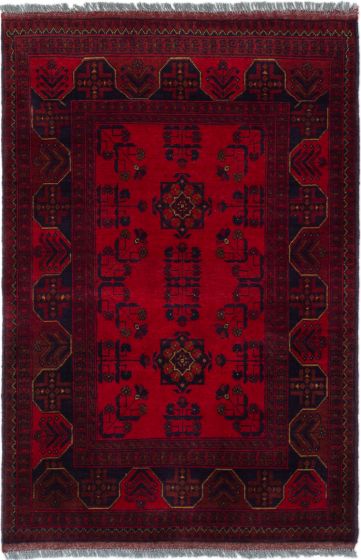 Bordered  Tribal Red Area rug 3x5 Afghan Hand-knotted 283099