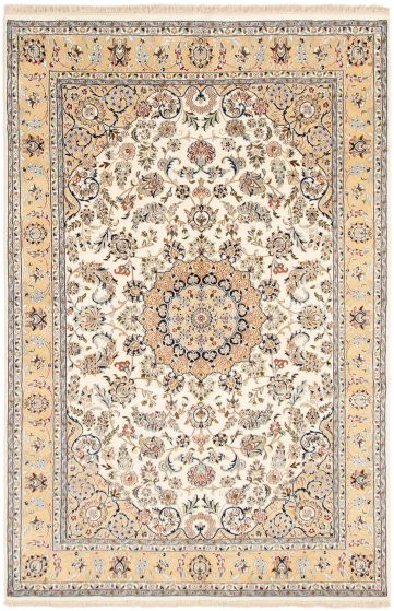 Bordered  Traditional Ivory Area rug 6x9 Persian Hand-knotted 307247