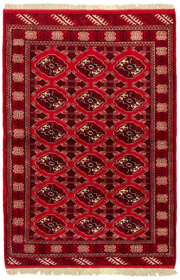 Bordered  Tribal Red Area rug 4x6 Turkmenistan Hand-knotted 332315
