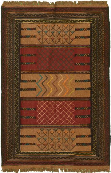 Bordered  Stripes Brown Area rug 3x5 Turkish Flat-weave 334006