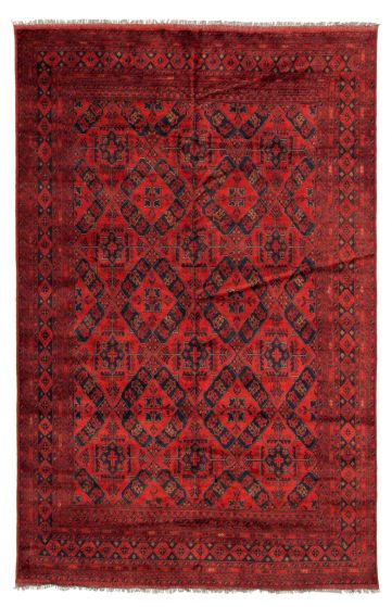Bordered  Traditional Red Area rug 6x9 Afghan Hand-knotted 348002