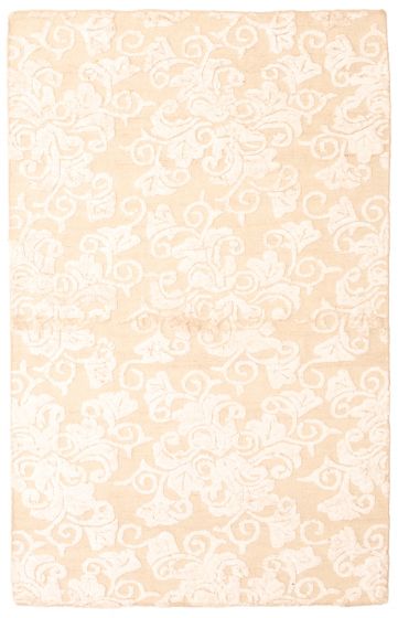 Carved  Transitional Ivory Area rug 5x8 Indian Hand-knotted 348735