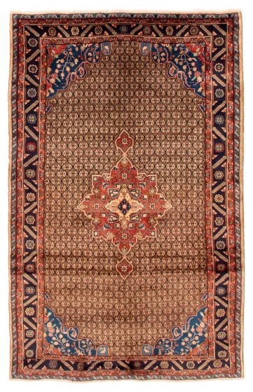 Bordered  Traditional Brown Area rug 5x8 Persian Hand-knotted 353022