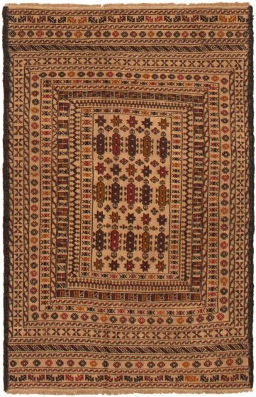 Bordered  Tribal Yellow Area rug 4x6 Afghan Flat-weave 356392