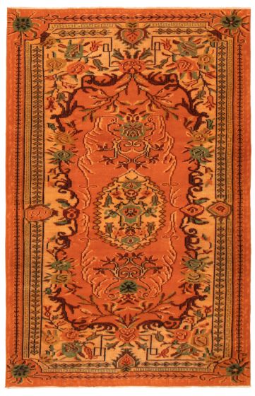 Bordered  Vintage Orange Area rug 5x8 Turkish Hand-knotted 358731