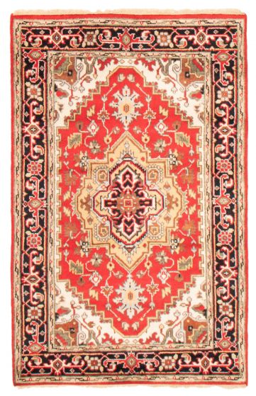 Bordered  Traditional Red Area rug 3x5 Indian Hand-knotted 369642