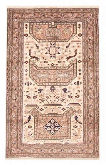 Bordered  Geometric Ivory Area rug 5x8 Persian Hand-knotted 382269