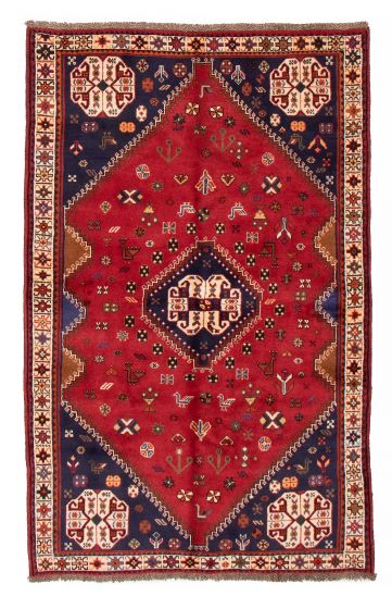 Bordered  Traditional Red Area rug 5x8 Persian Hand-knotted 383509