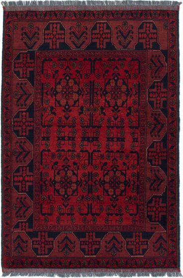 Bordered  Tribal Red Area rug 3x5 Afghan Hand-knotted 282200