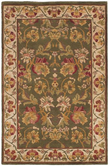 Bordered  Traditional Green Area rug 3x5 Indian Hand-knotted 284211