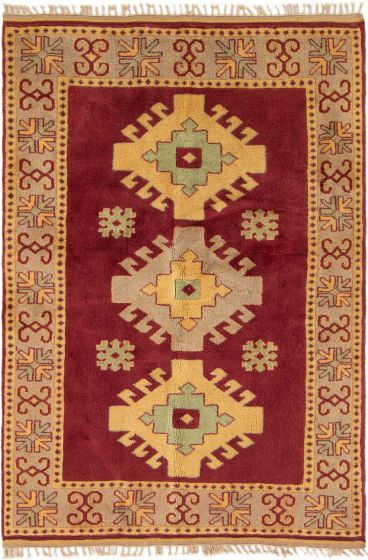 Geometric  Vintage Red Area rug 4x6 Turkish Hand-knotted 303505