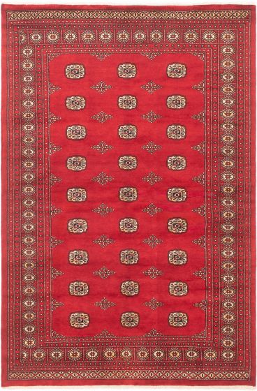 Bordered  Tribal Red Area rug 5x8 Pakistani Hand-knotted 305737