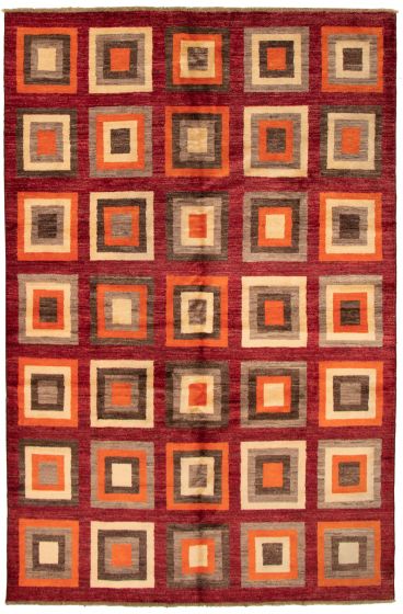 Casual  Transitional Red Area rug 6x9 Pakistani Hand-knotted 330703