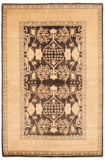 Bordered  Traditional Brown Area rug 5x8 Pakistani Hand-knotted 341323
