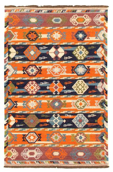 Flat-weaves & Kilims  Geometric Blue Area rug 5x8 Indian Flat-weave 344791