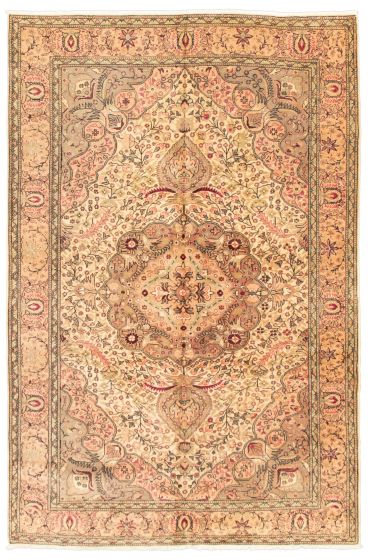 Bordered  Traditional Ivory Area rug 6x9 Turkish Hand-knotted 347568