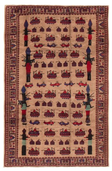 Bordered  Tribal Brown Area rug 6x9 Afghan Hand-knotted 358223