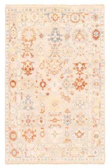 Bordered  Transitional Yellow Area rug 5x8 Indian Hand-knotted 362033
