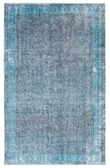 Bordered  Transitional Blue Area rug 5x8 Turkish Hand-knotted 362276