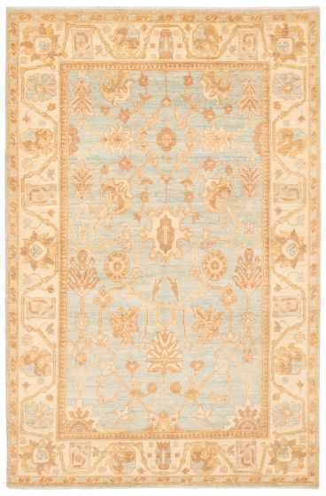 Bordered  Transitional Blue Area rug 5x8 Pakistani Hand-knotted 368514