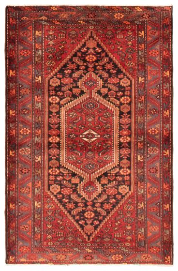 Bordered  Traditional Red Area rug 4x6 Persian Hand-knotted 368544