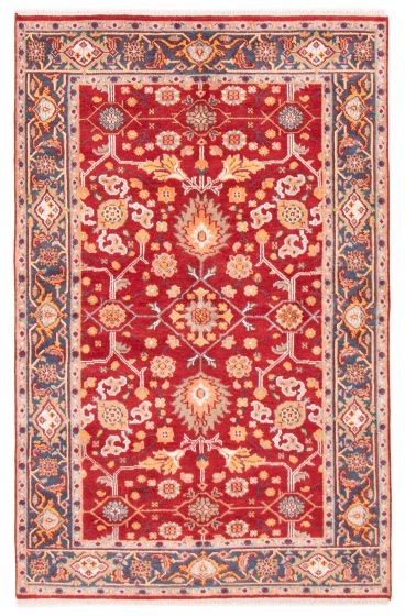 Bordered  Traditional Red Area rug 5x8 Indian Hand-knotted 377618
